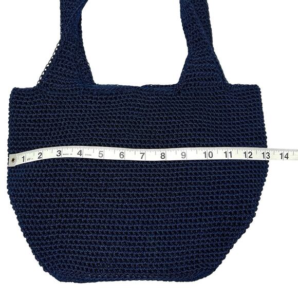 Purse The Sak Crochet Hobo Shoulder Bag Dark Blue Slouchy Inner Zip Pocket Lined - Picture 11 of 14